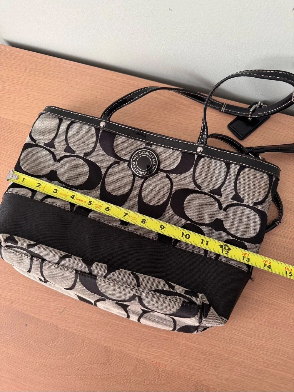 VTG Y2K Coach Signature Stripe Tote Black-On-Gray Monogram Jacquard Shoulder Bag
